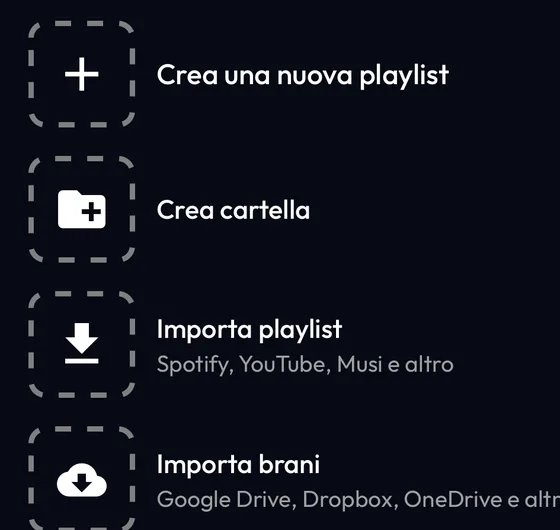Schermata Libreria di Lyra con il riquadro Importa playlist