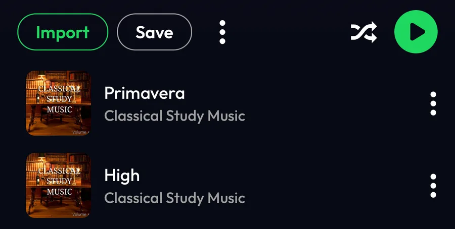 Import and Save buttons on the preview of a Deezer playlist in Lyra