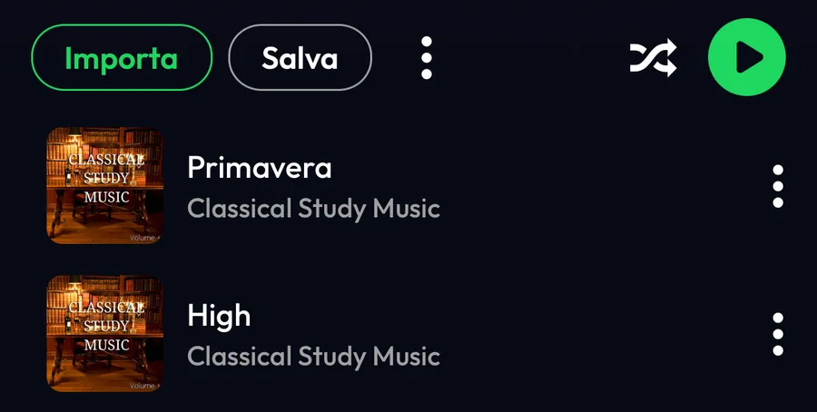 I pulsanti Importa e Salva nell'anteprima di una playlist di Deezer in Lyra