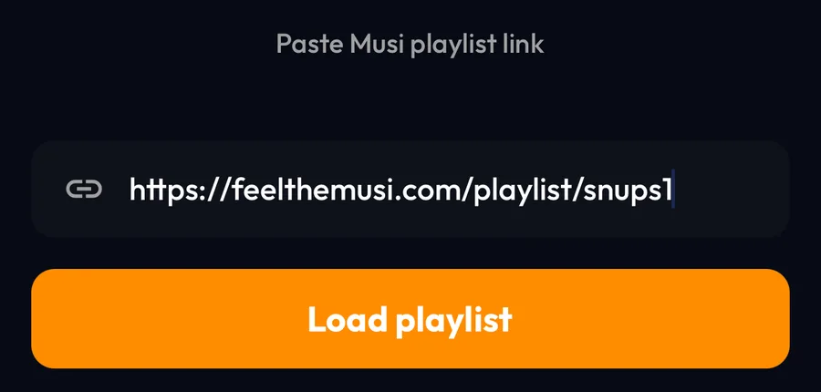 Import from Musi screen in Lyra with a playlist link pasted