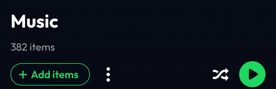 The imported Musi playlist in Lyra: 382 items and the Add items button