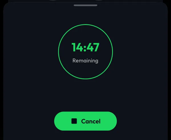 A running sleep timer in Lyra with the time remaining and the Cancel button