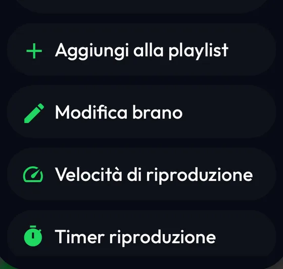 Il menu del player di Lyra con l'opzione Timer riproduzione