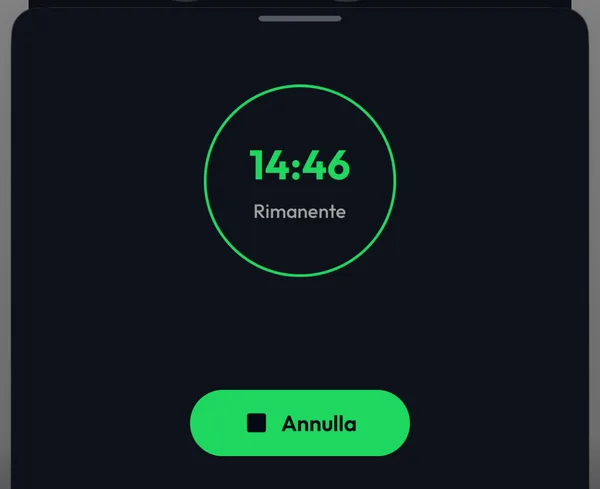 Un timer attivo in Lyra con il tempo rimanente e il pulsante Annulla