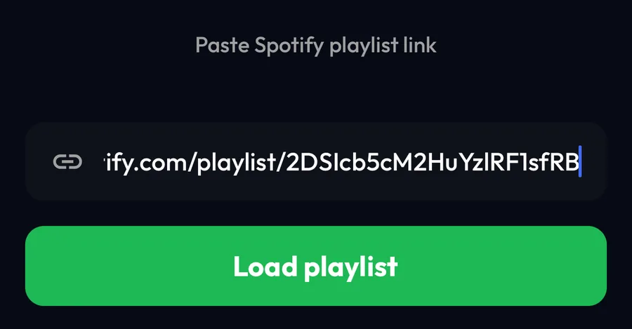 Import from Spotify screen in Lyra with a playlist link pasted and the Load playlist button