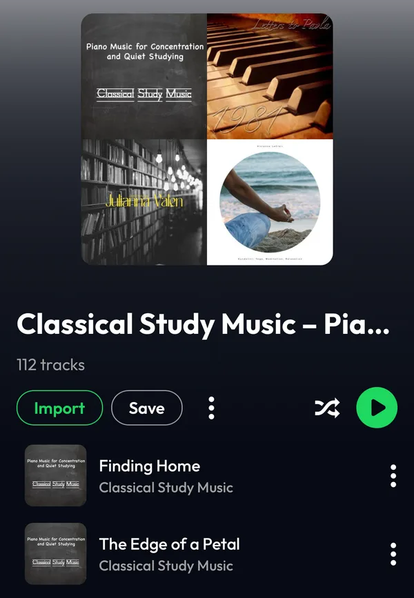 Preview of a 112-track Spotify playlist in Lyra with the Import and Save buttons