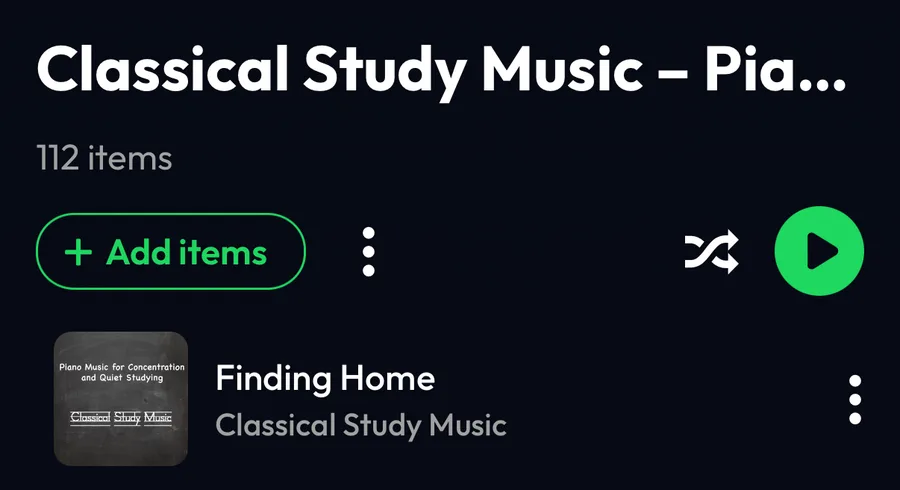 The imported playlist in Lyra: 112 items and the Add items button