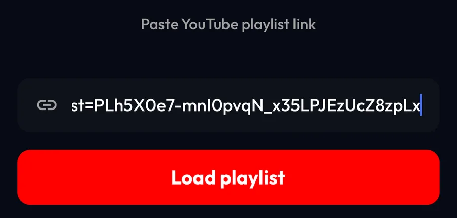 Import from YouTube screen in Lyra with a playlist link pasted